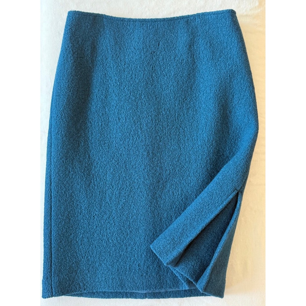 A6 Worth Wool Skirt Side Slit Pencil‎ Skirt Classic Professional Teal Blue 4
